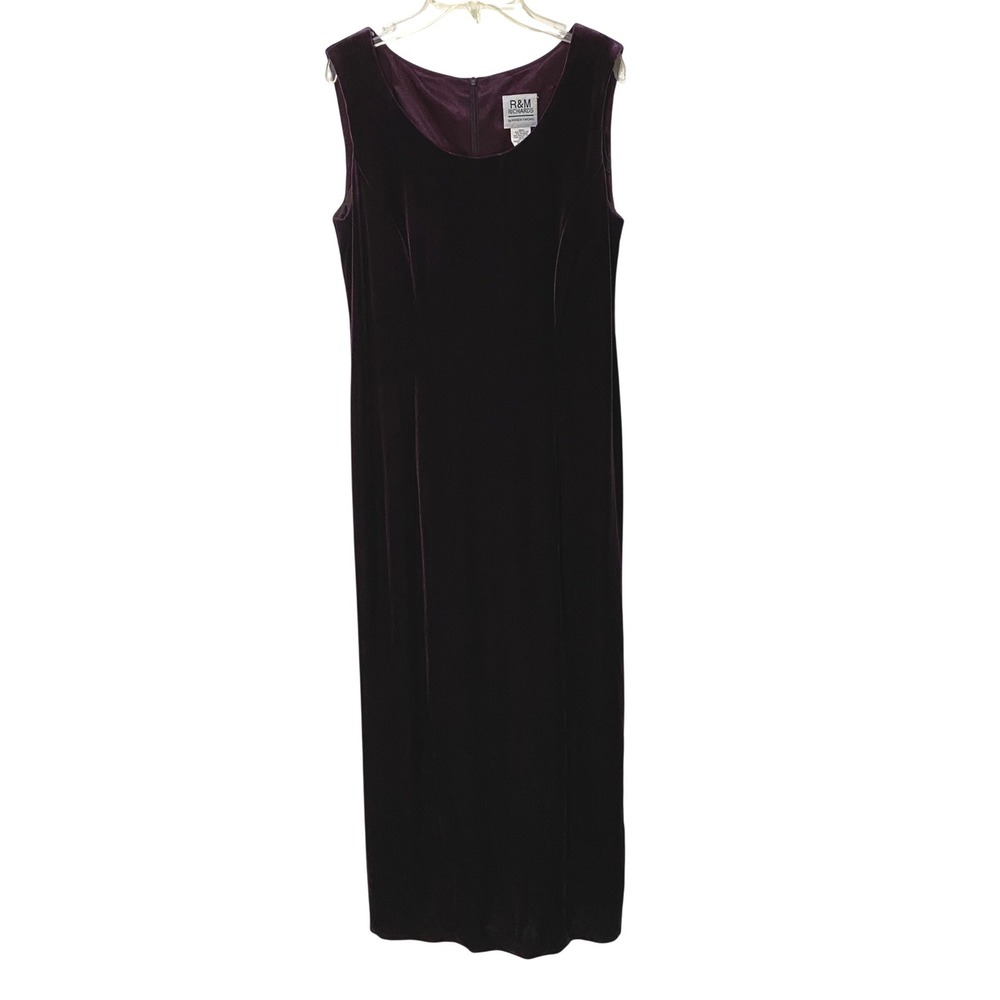 Vtg 90s Dark Purple Stretch Velvet Sleeveless Maxi Dress USA Whimsigoth Grunge